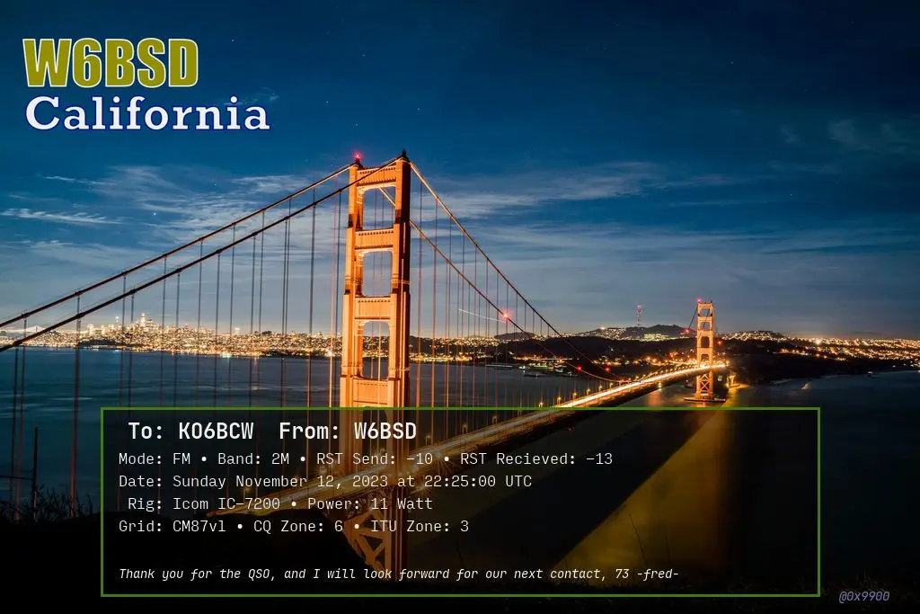 QSL card from W6BSD